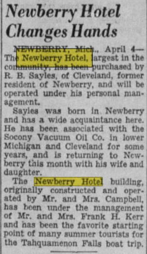 Falls Hotel (Newberry Hotel) - Apr 1942 Article (newer photo)